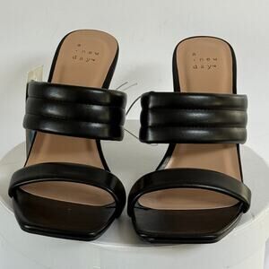 Y2K Square Toe Strappy Mule Heels Black Padded Sandals A New Day Lynn Sz 7.5 NIB